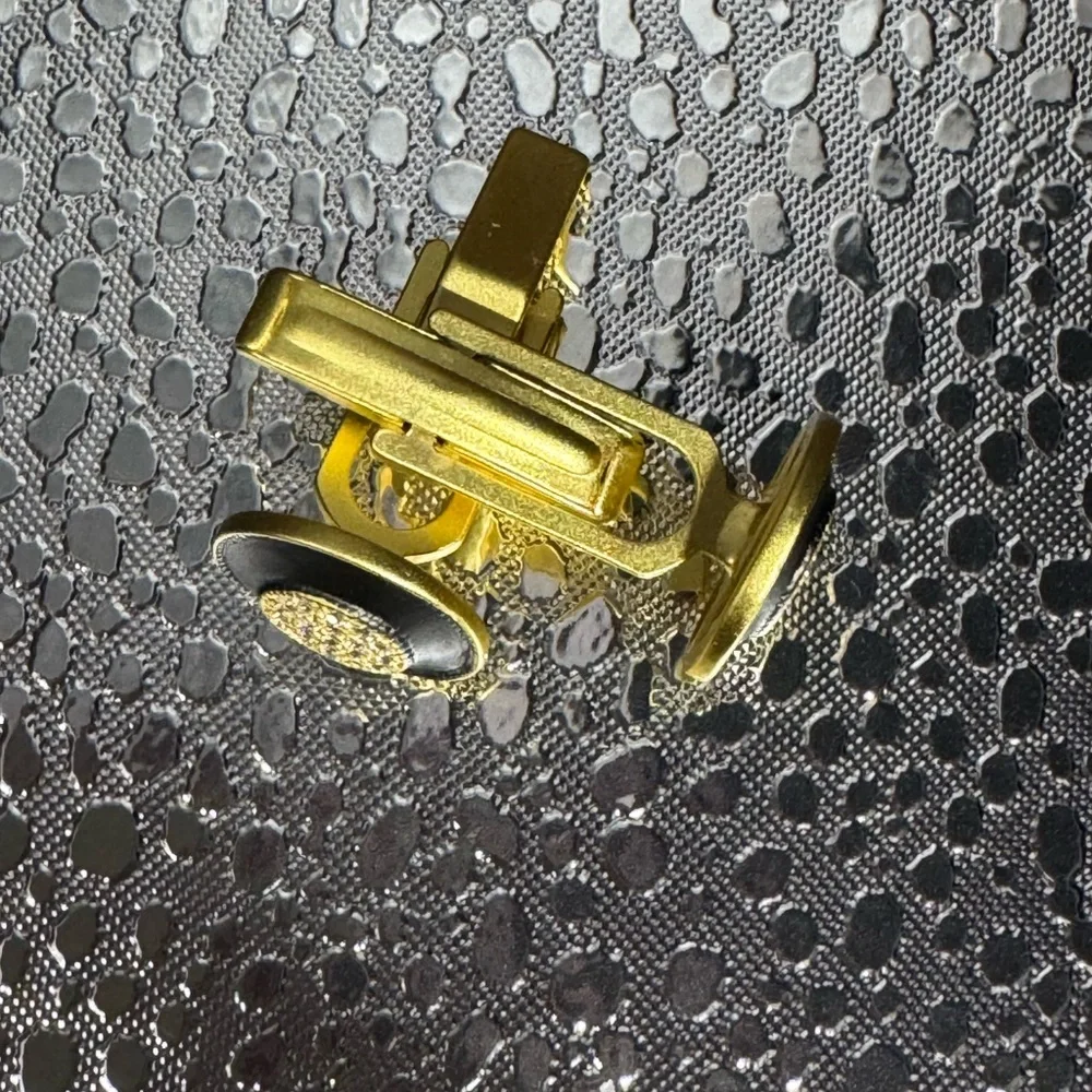 Men’s Cufflinks Freida Rothman factory, matte gold clear CZ black matte circular
